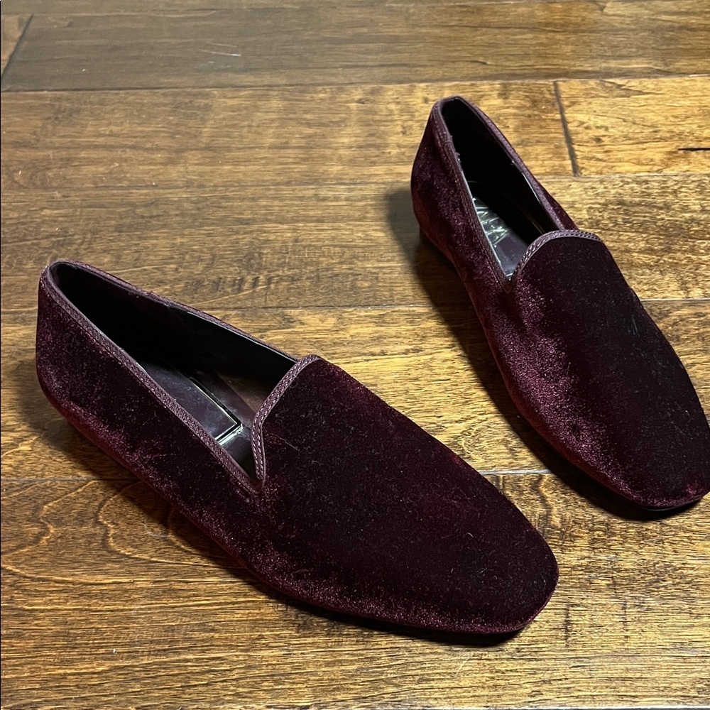 Zara Burgundy Velvet Loafers, size  39 EU/8 US